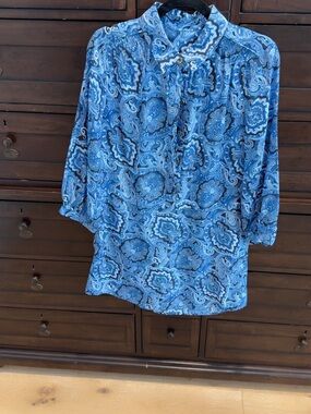 Juicy Couture Blue Paisley Button-Front Tunic Blouse